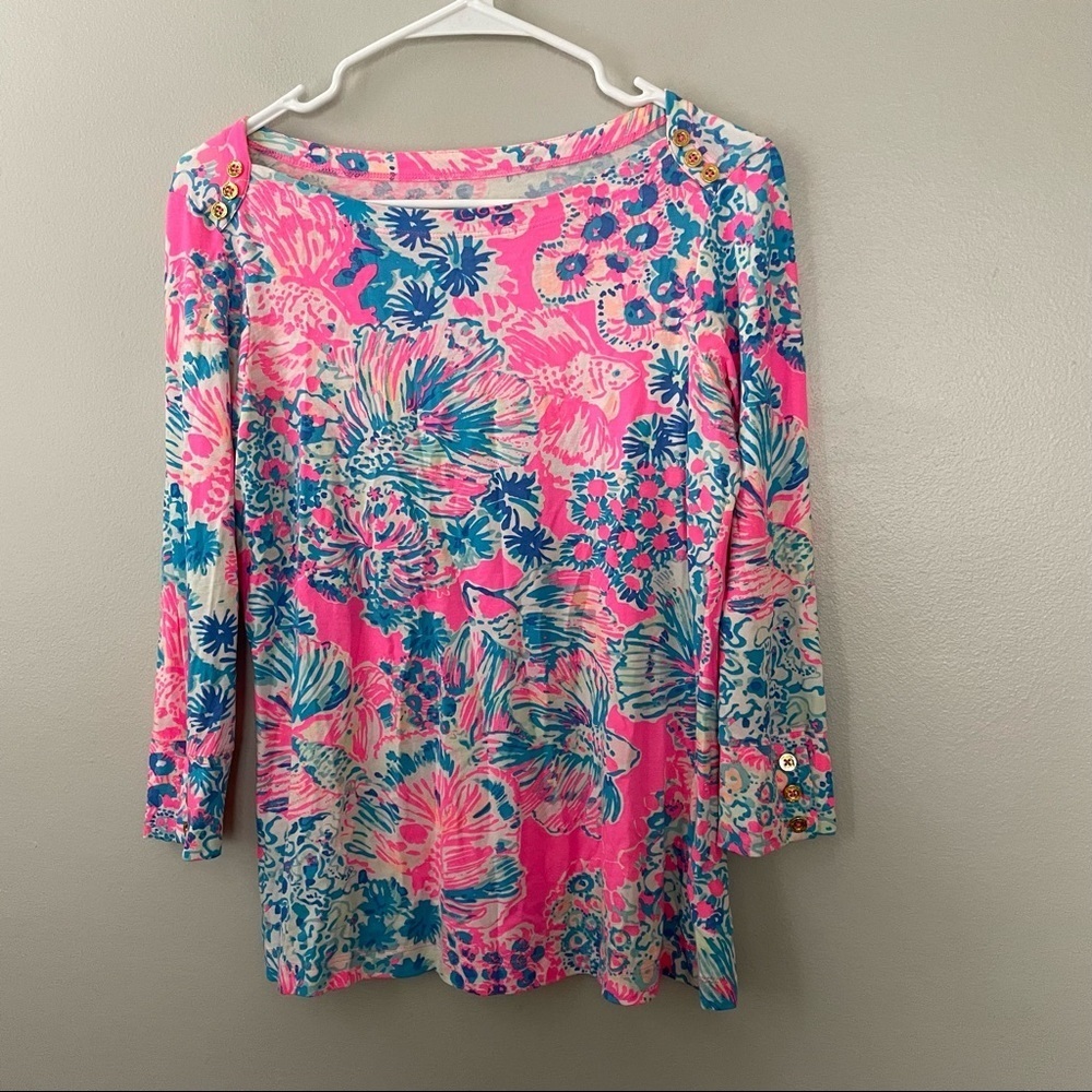 Lily Pulitzer Alinda Top boat neck 3/4 sleeves